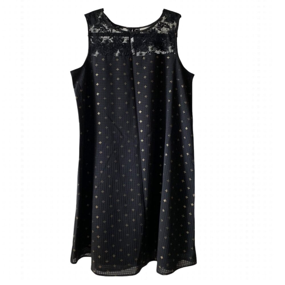 ✨ Black & Gold Star Print Dress w/ Lace Yoke – A Magical Everyday Look! ✨